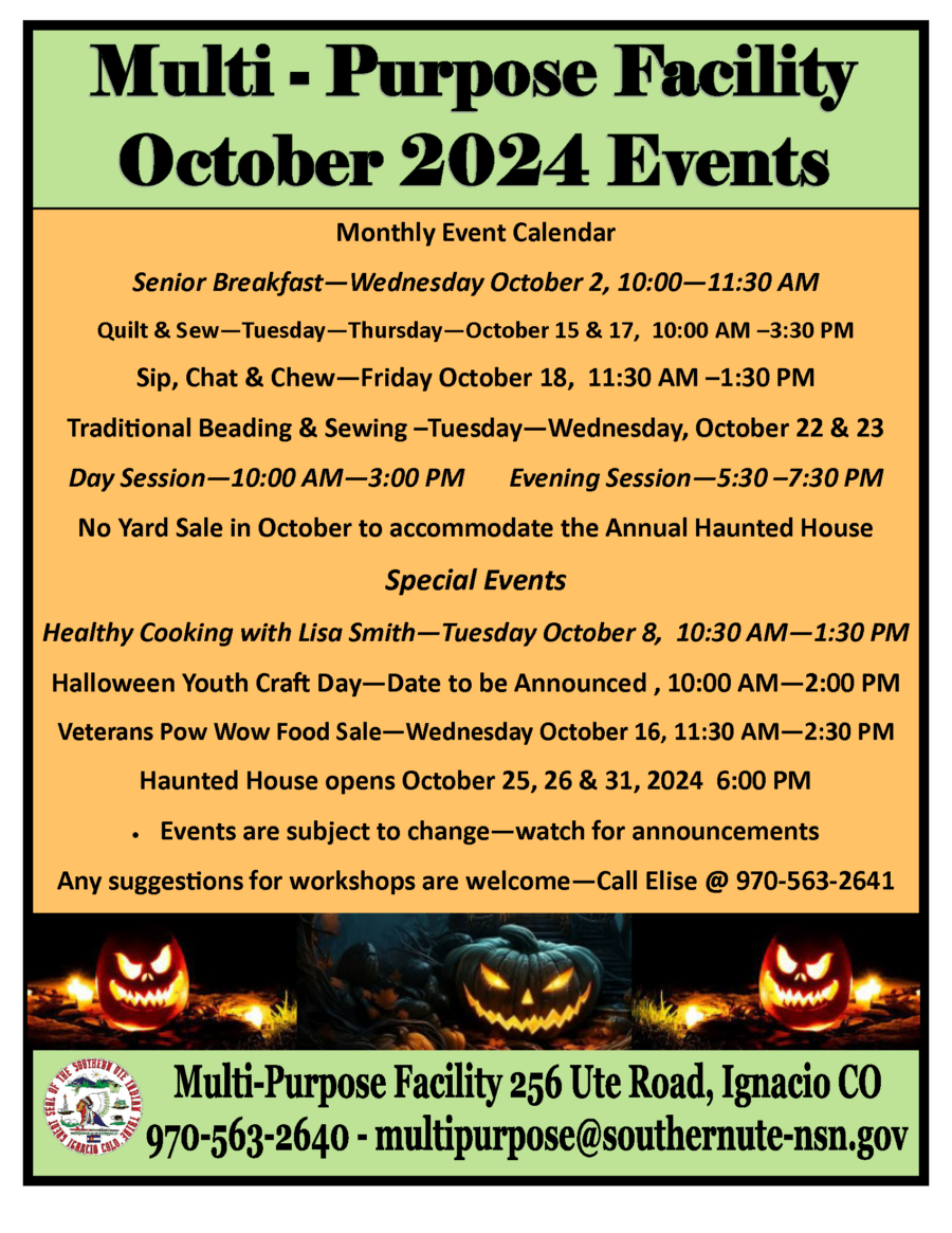 Multi - Purpose Facility October 2024 Events