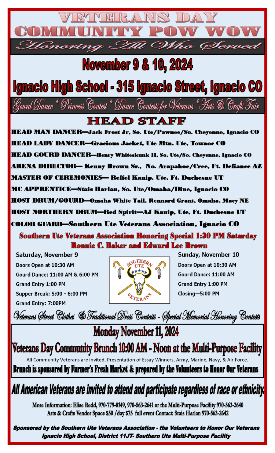 Veterans Day Community Pow Wow November 9 & 10 Ignacio High School